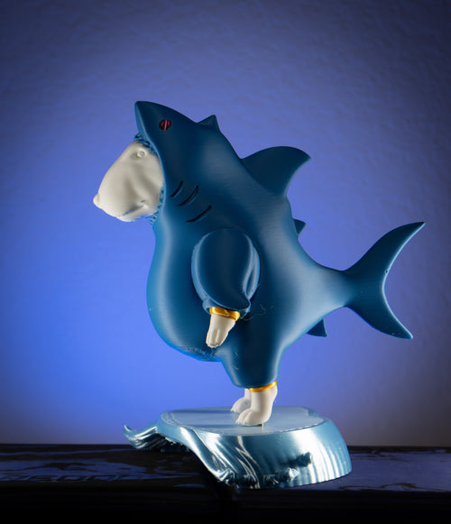 Land Shark | Bull Terrier wearing shark fin costume — 3D-printed collectible figurine by Curved Bridge Studios