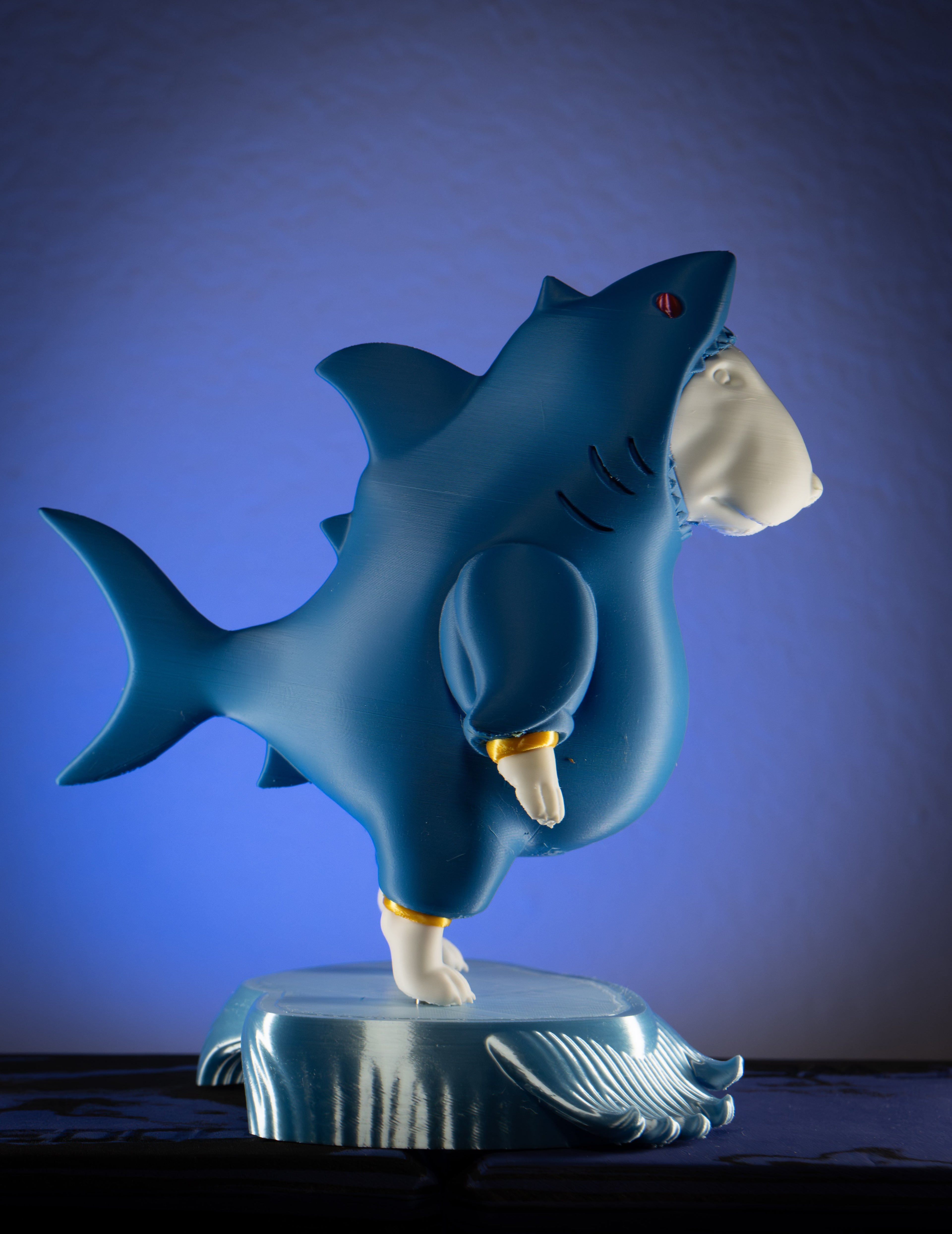 Land Shark | Bull Terrier wearing shark fin costume — 3D-printed collectible figurine by Curved Bridge Studios