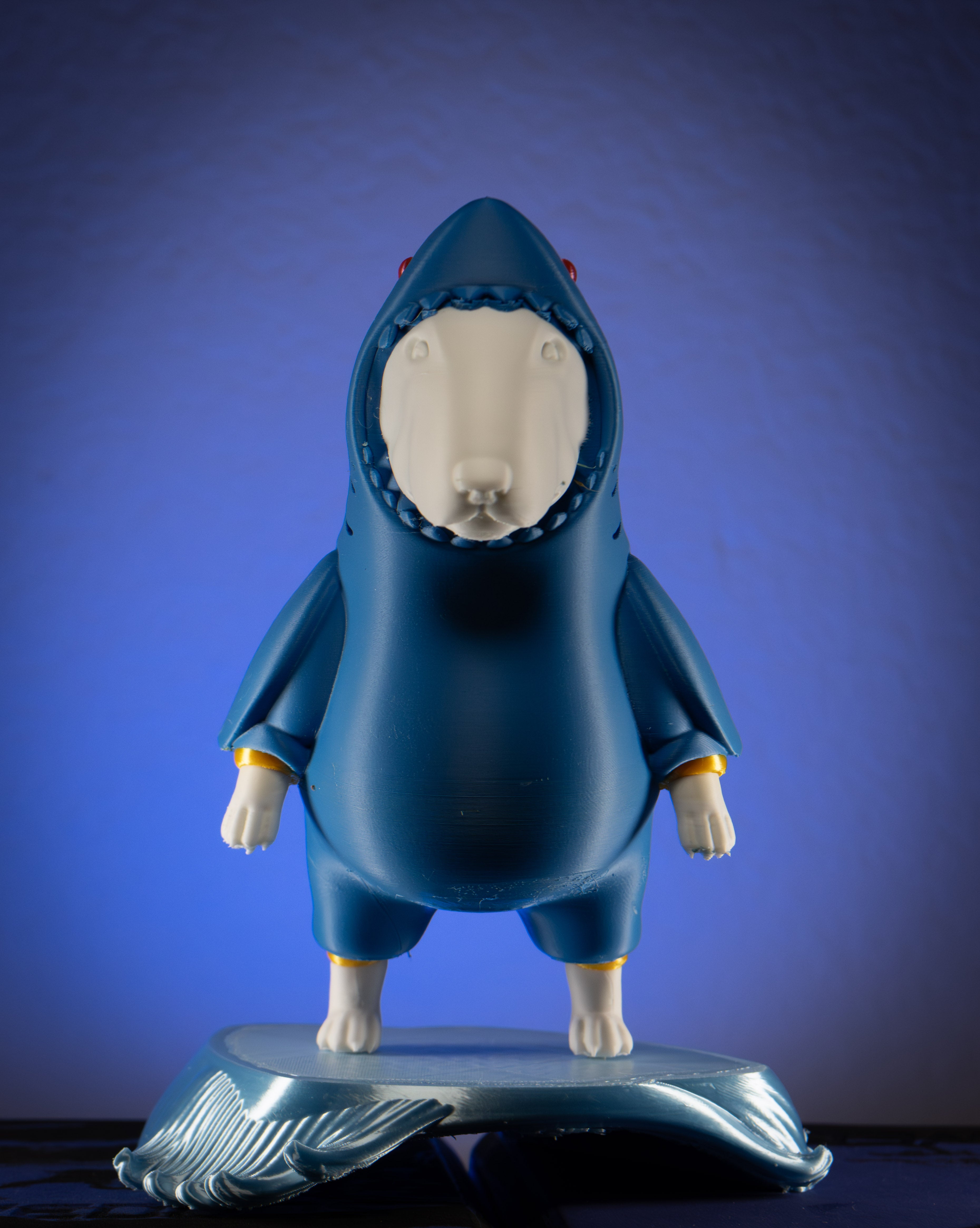 Land Shark | Bull Terrier wearing shark fin costume — 3D-printed collectible figurine by Curved Bridge Studios