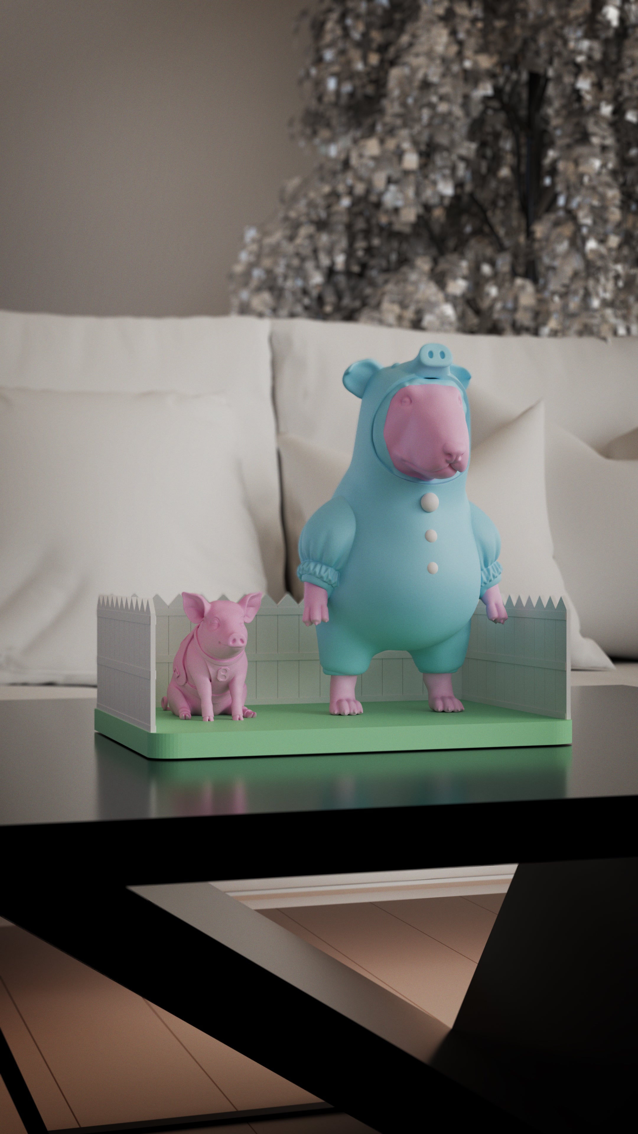 Bull Terrier in blue pig onesie costume with Gloucestershire Old Spots pig
Strawberry — The Ham & Bully 3D-printed figurine by Curved Bridge Studios